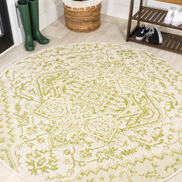 Estrella Bohemian Medallion Textured Weave Indoor/outdoor Round Rug